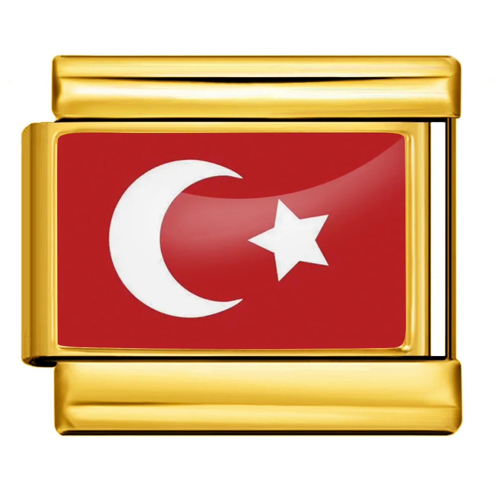 1pc Elastic Charm Chain World National Flag Italian Link fit 9mm Stainless Steel Bracelet DIY Making Jewelry Gifts Accessories