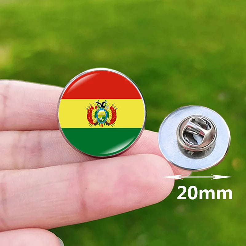 Colombia Flag Pin Stainless Steel Lapel Pins Honduras Nicaragua Peru Philippines Bolivia Finland Salvador Singapore Glass Brooch