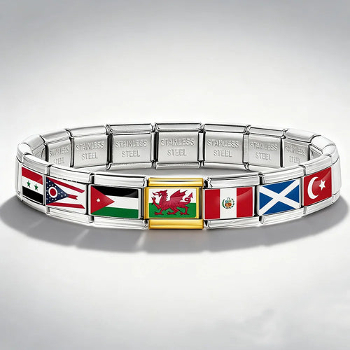 1pc Elastic Charm Chain World National Flag Italian Link fit 9mm Stainless Steel Bracelet DIY Making Jewelry Gifts Accessories